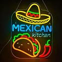 Mexican Taco Neon Sign - LED Restaurant Decor for Mexican Kitchen, Taco Party Decorations, 16.5x12" USB Wall Light - Mexican Food Gifts