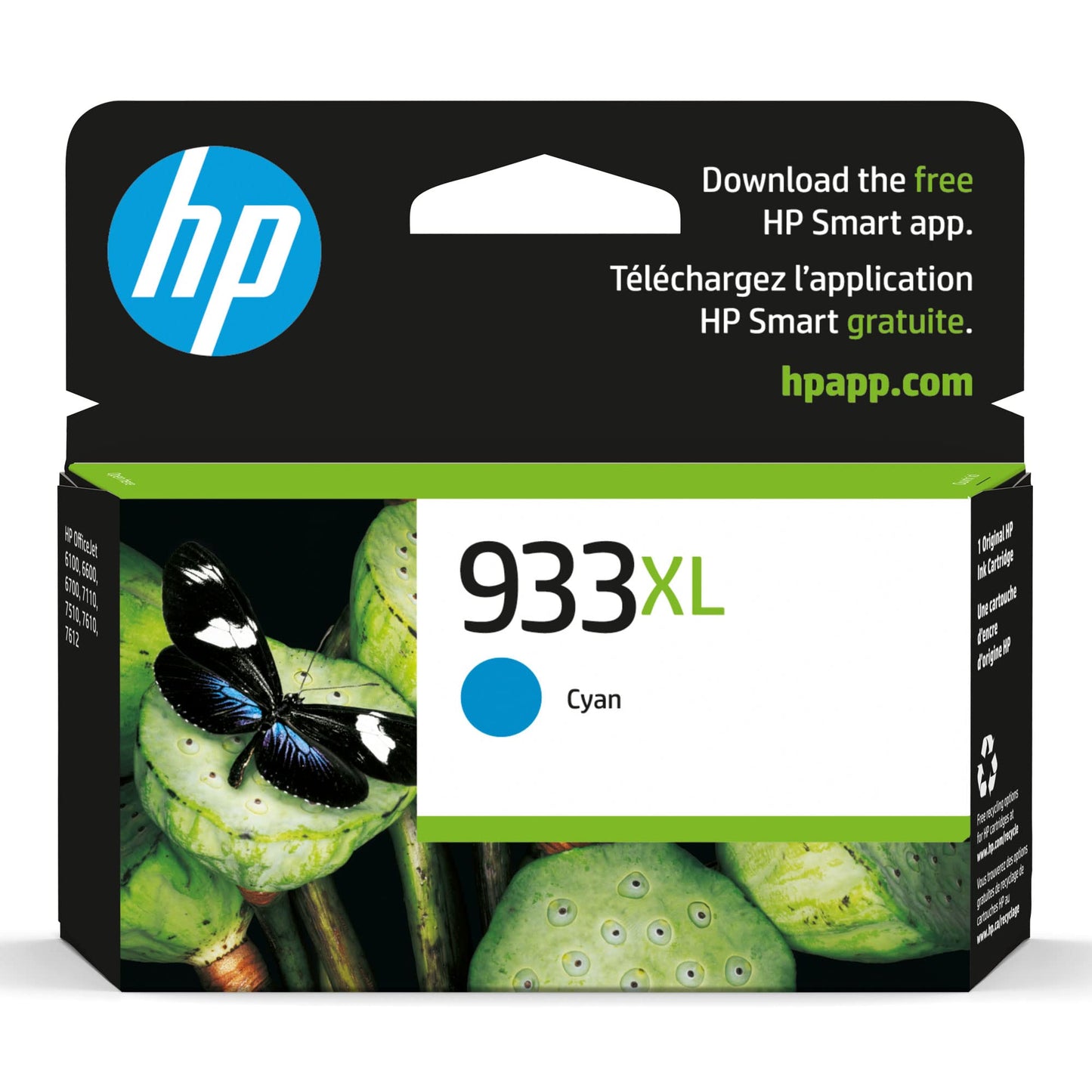 HP 933XL Cyan High-Yield Ink Cartridge | Works with OfficeJet 6100, 6600, 6700, 7110, 7510, 7610 | CN054AN