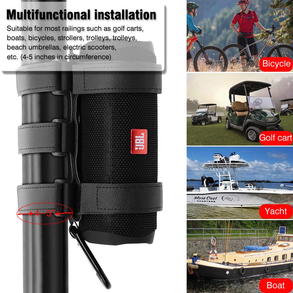 OAONY Portable Speaker Mount for Golf Cart Railing Bike or Boat -Waterproof Outdoor Adjustable Strap for Most Bluetooth Wireless Speakers Attachment