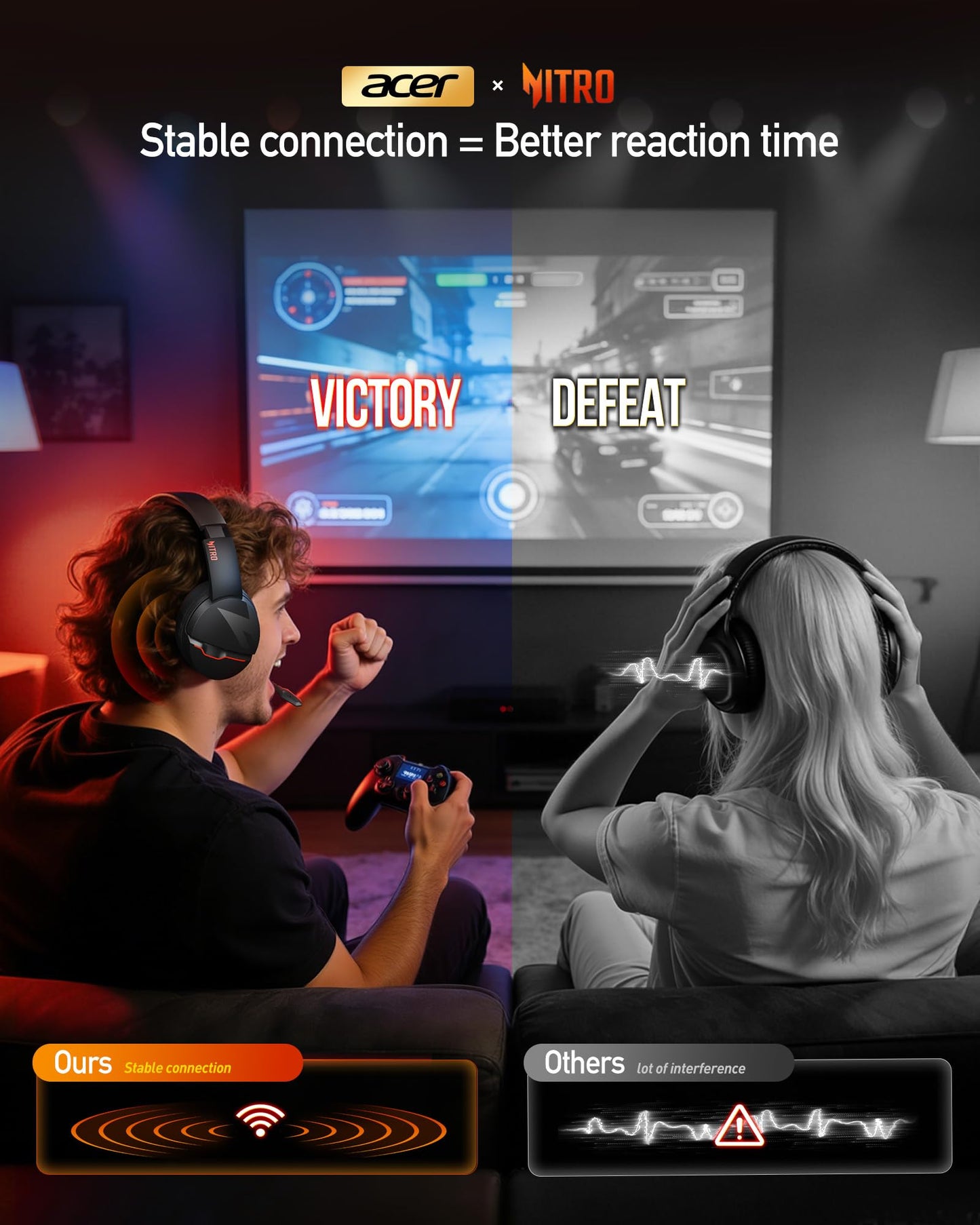acer Wireless Gaming Headset, PS5 Headset with 2.4GHz for Ps5, Ps4, PC, Switch, Bluetooth 5.3 + 100Hrs Gaming Headphones with Noise Canceling Mic