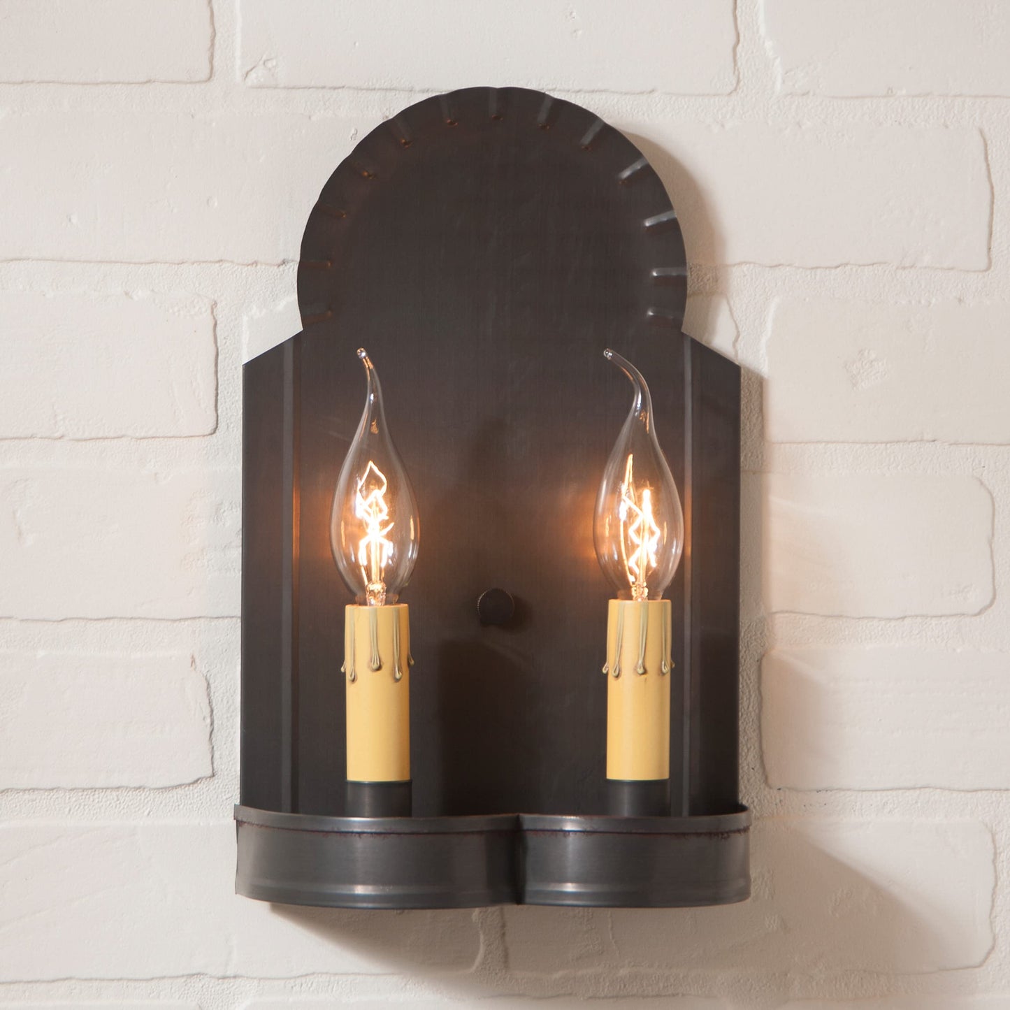 Irvin's Tinware, 844WKB, Hanover Double Wall Sconce in Kettle Black, Primitive Country Wall Sconces in Tin