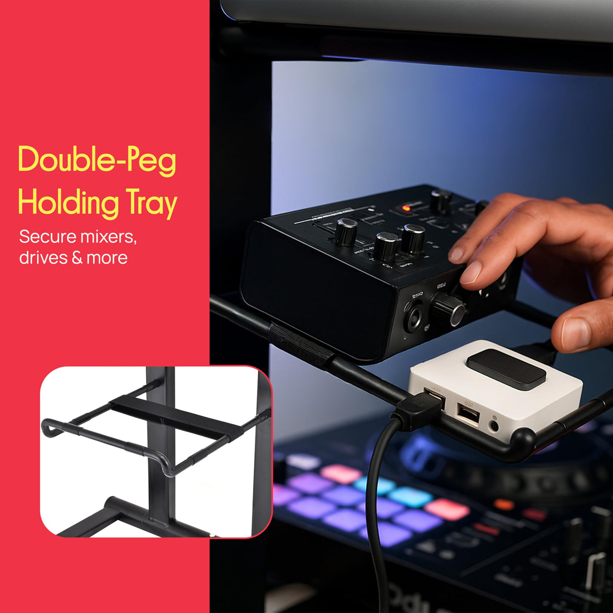 Pyle Portable Folding Laptop Stand - Foldable Laptop Stand with Adjustable Height, Secondary Accessory Tray for iPad, Tablet, DJ Mixer, Workstation