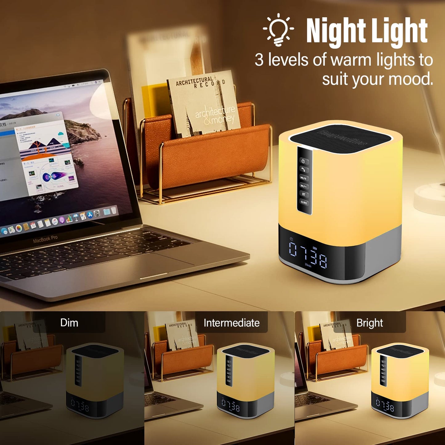 Night Light Bluetooth Speaker, HD Stereo Sound, Bedroom Alarm Clock Wireless Bluetooth Speakers, Multicolor Changing Bedside Lamp for Kids, MP3 Music