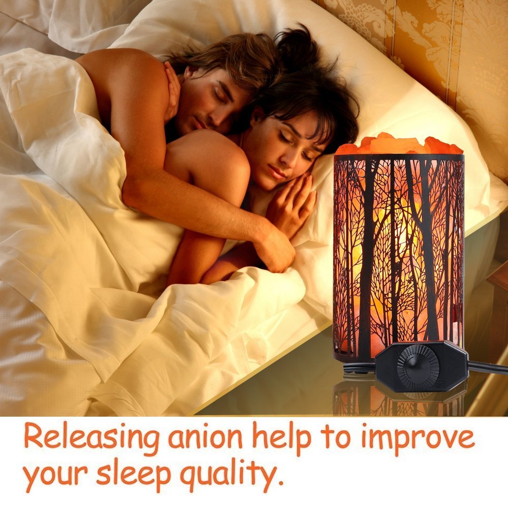 Shineled Himalayan Salt Lamp, Salt Rock Lamp Natural Night Light in Forest Design Metal Basket with Dimmer Switch (4.1 x 6.5 4.4-5lbs), 25Watt Bulbs
