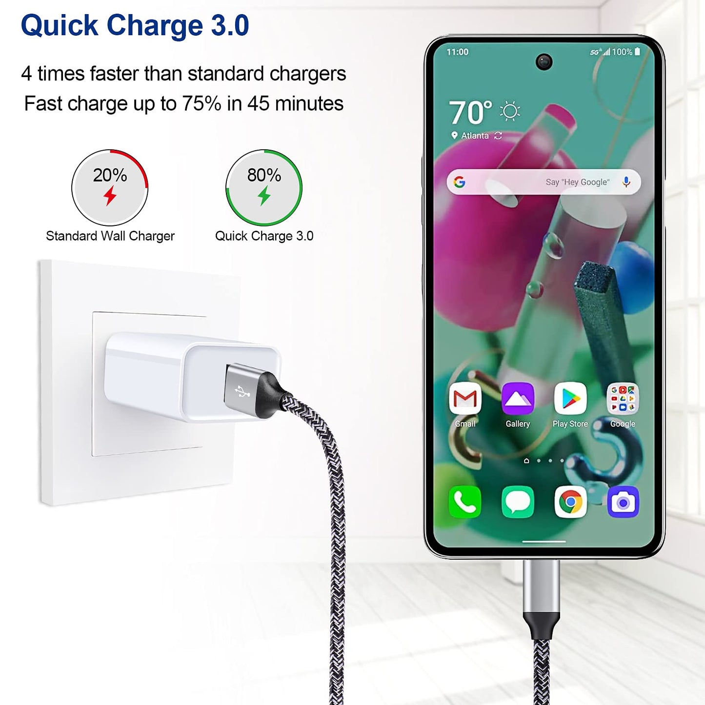 QC3.0 USB Type C Fast Charger for Samsung Galaxy S25FE/S25 Ultra/S25 Plus/A17/A16 5G/A15/A54/A53/A36/A26/S24/S23/S22 Ultra, Car Charger Android Phone