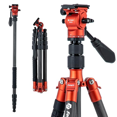Fotopro 59" Carbon Fiber Travel Tripod with Fluid Head Detachable Monopod with Quick Release Plate and Bag Camera Tripod Load up to 8KG/17.63lbs X-go