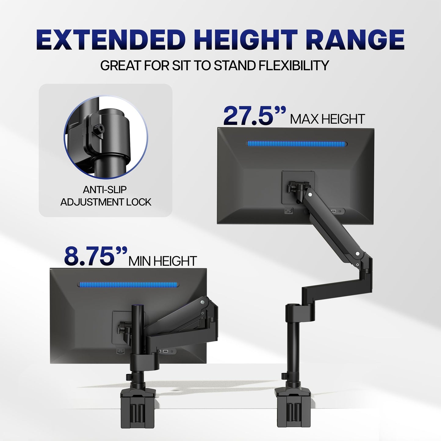VIVO Premium Aluminum Tall Extended Monitor Arm for Ultrawide Monitors up to 49 inches and 33 lbs, Single Desk Mount Stand, Pneumatic Height