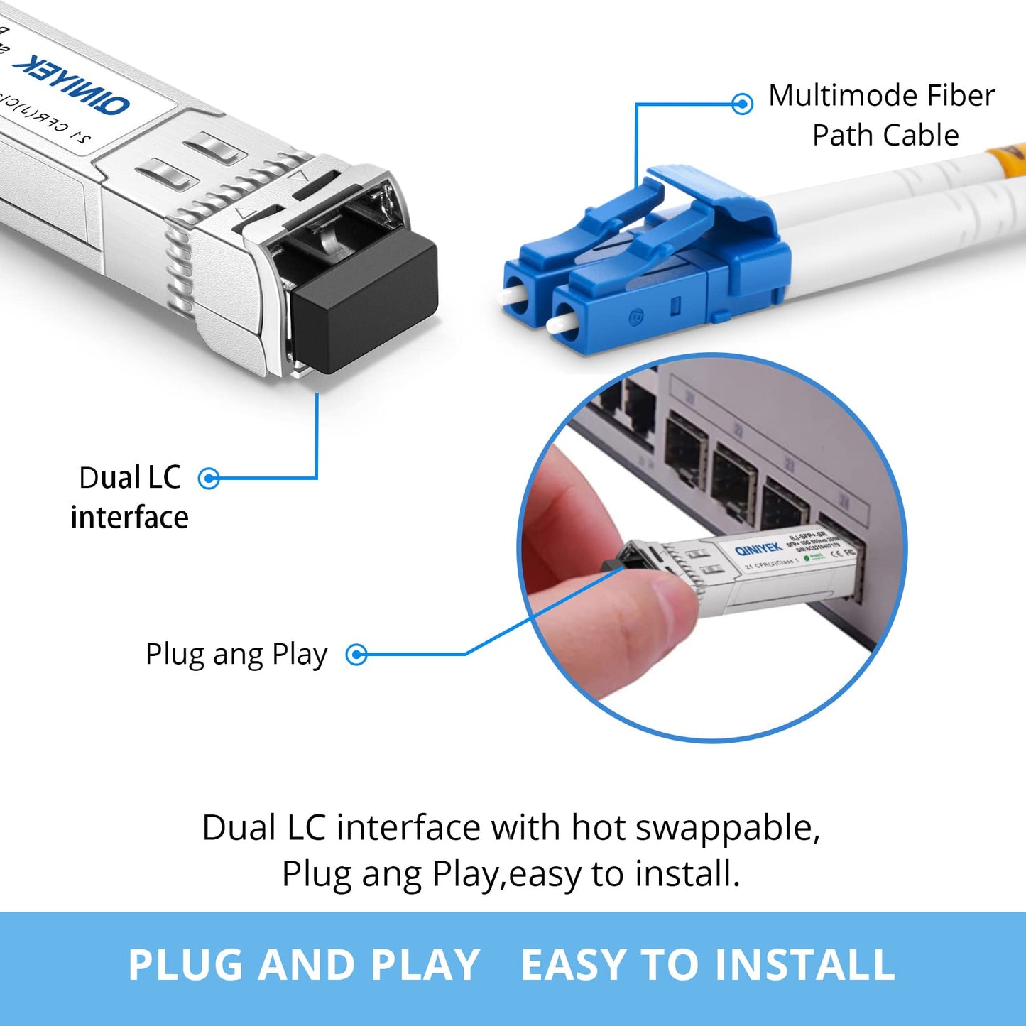 2Pack 10GBase-SR SFP+ Transceiver, SFP+ Multi-Mode to LC Module, 850nm MMF,up to 300 m,Compatible with Cisco SFP-10G-SR, Unifi UF-MM-10G, Meraki