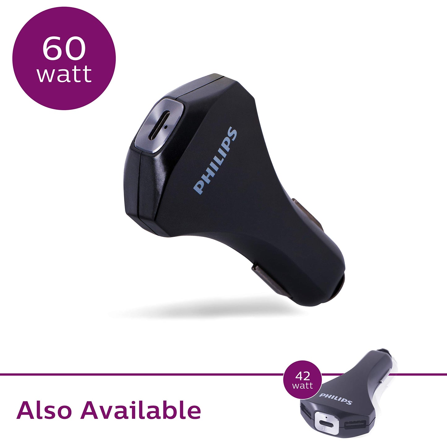 Philips 60W USB-C Laptop/Phone/Tablet Car Charger, Power Delivery, for Type C Laptops, MacBook, iPad Pro, iPhone, Galaxy, Pixel and More, Great
