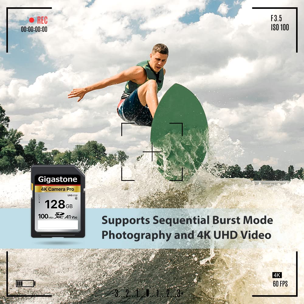 ?5-Years Data Recovery? GIGASTONE 128GB SD Card, 4K Camera Pro, A1 V30 SDXC Memory Card 4K UHD Video Compatible with Canon Digital Camera, with 1 Mini
