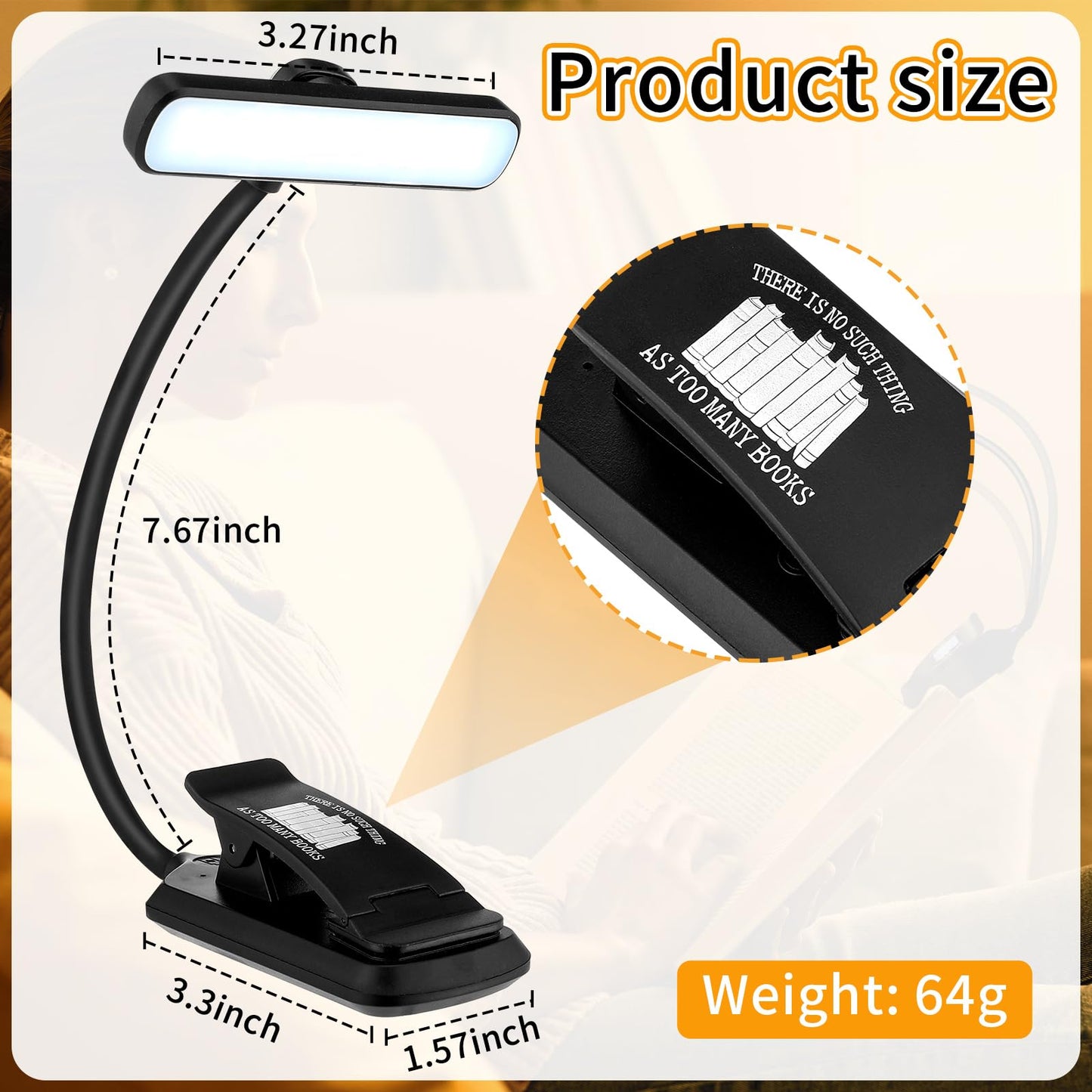 Mudder 24 LED Rechargeable Book Light Christmas Book Lover Gift for Reading in Bed with Memory Function Eye Caring 3 Color Temperatures Stepless