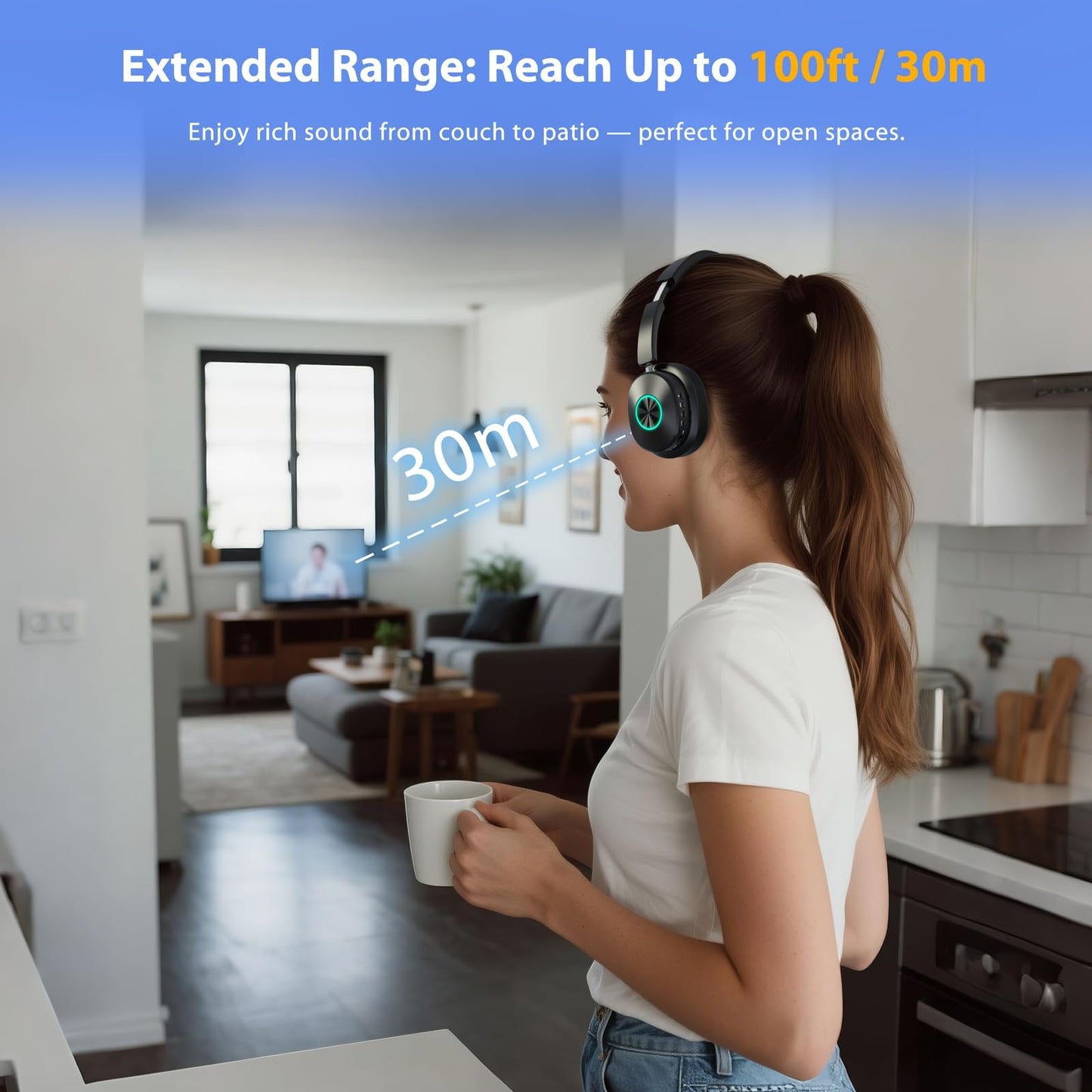 Wireless Headphones for TV Watching, TV Headphones Wireless for Seniors with 3 Audio Modes, Bluetooth Headphone with Transmitter Charging Base, No