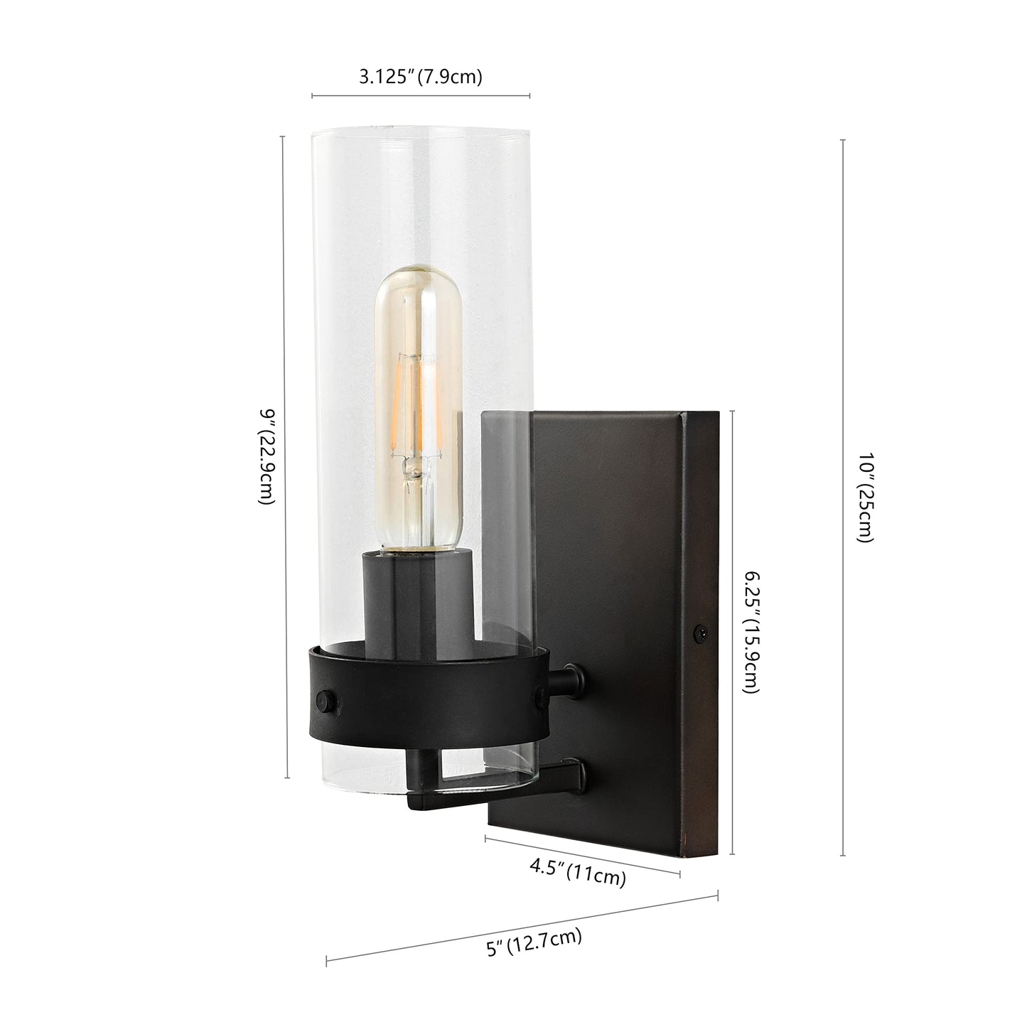 JONATHAN Y 4.5" Oil Rubbed Bronze/Clear Modern Wall Sconces Set of 2 for Bathroom Vanity, with Clear Glass Shade, Coastal Minimalist Wall Light