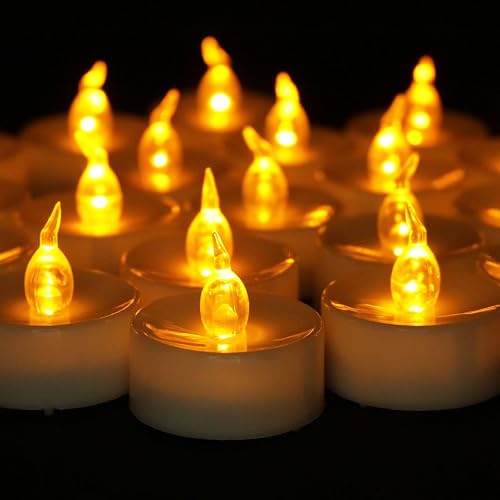 Cozeyat 12pcs Tea Lights Led Timer 6 Hours Battery Operated Mini Candles, Long Lasting Timed Tealights Flickering Yellow for Wedding Reception