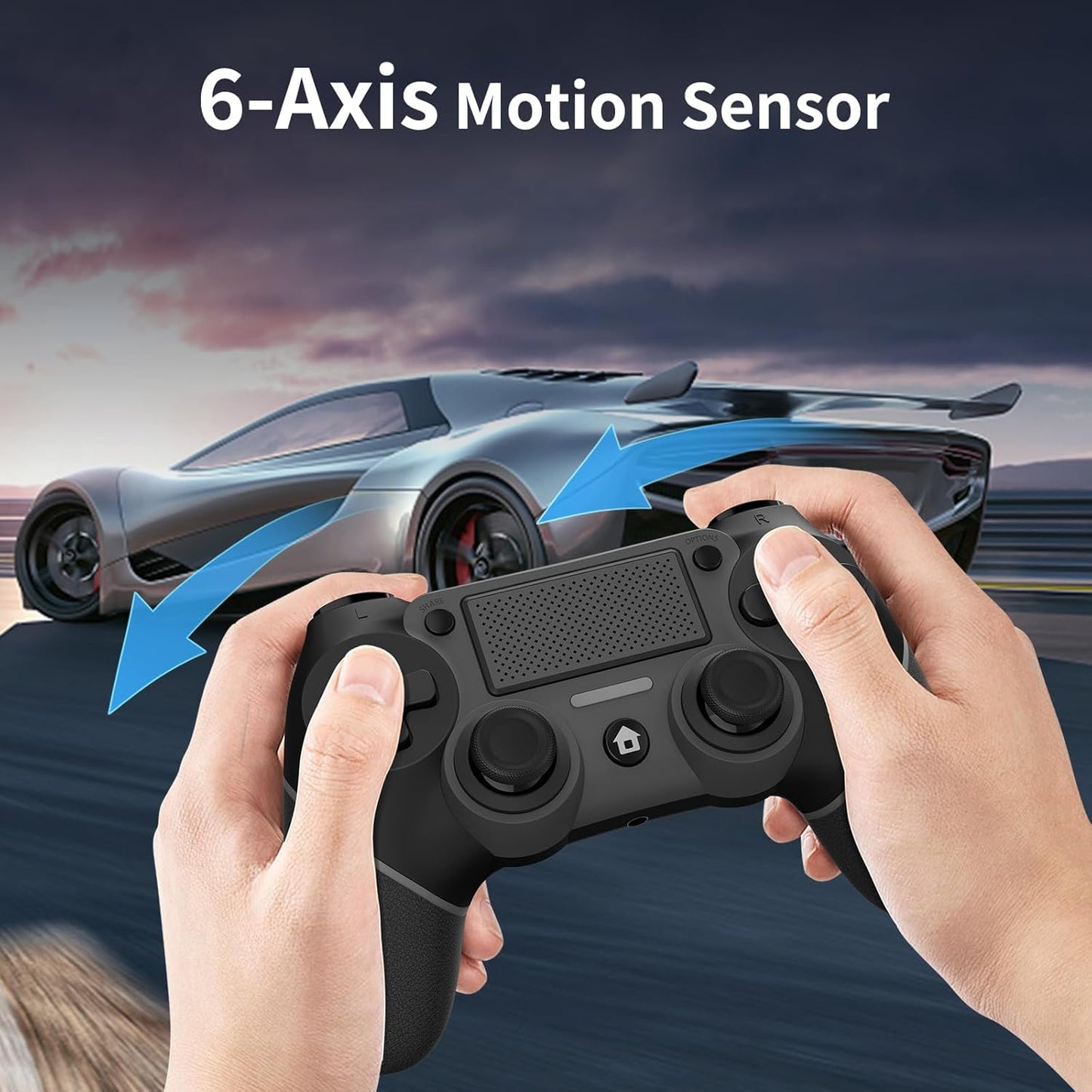 Wireless Controller Compatible with PS4/Pro/Slim, Black ps4 controller with Dual Vibration, 1000mAh Battery, 6-Axis Motion Sensor, Built-in Speaker