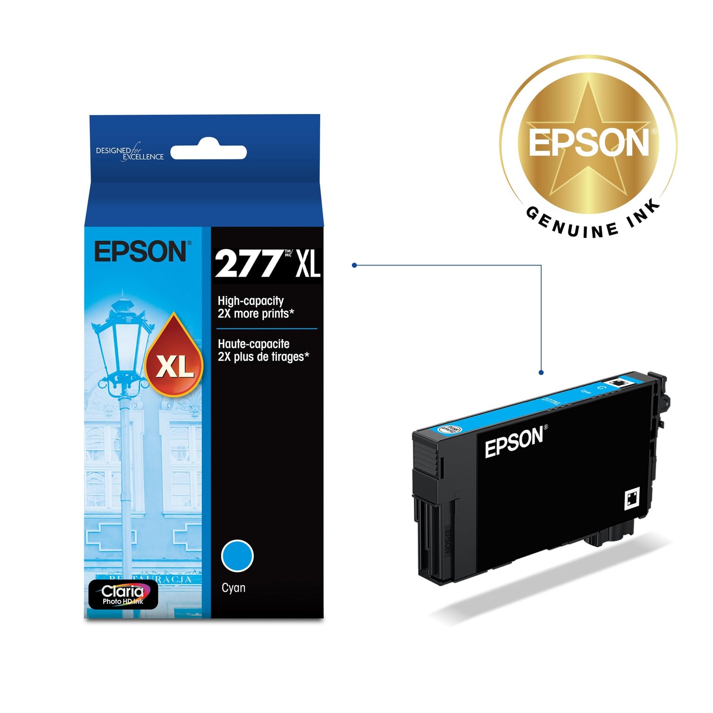 EPSON 277 Claria Photo Ink HD High Capacity Cyan Cartridge (T277XL220-S) Works with Expression XP-850, 860, 950, 960, 970