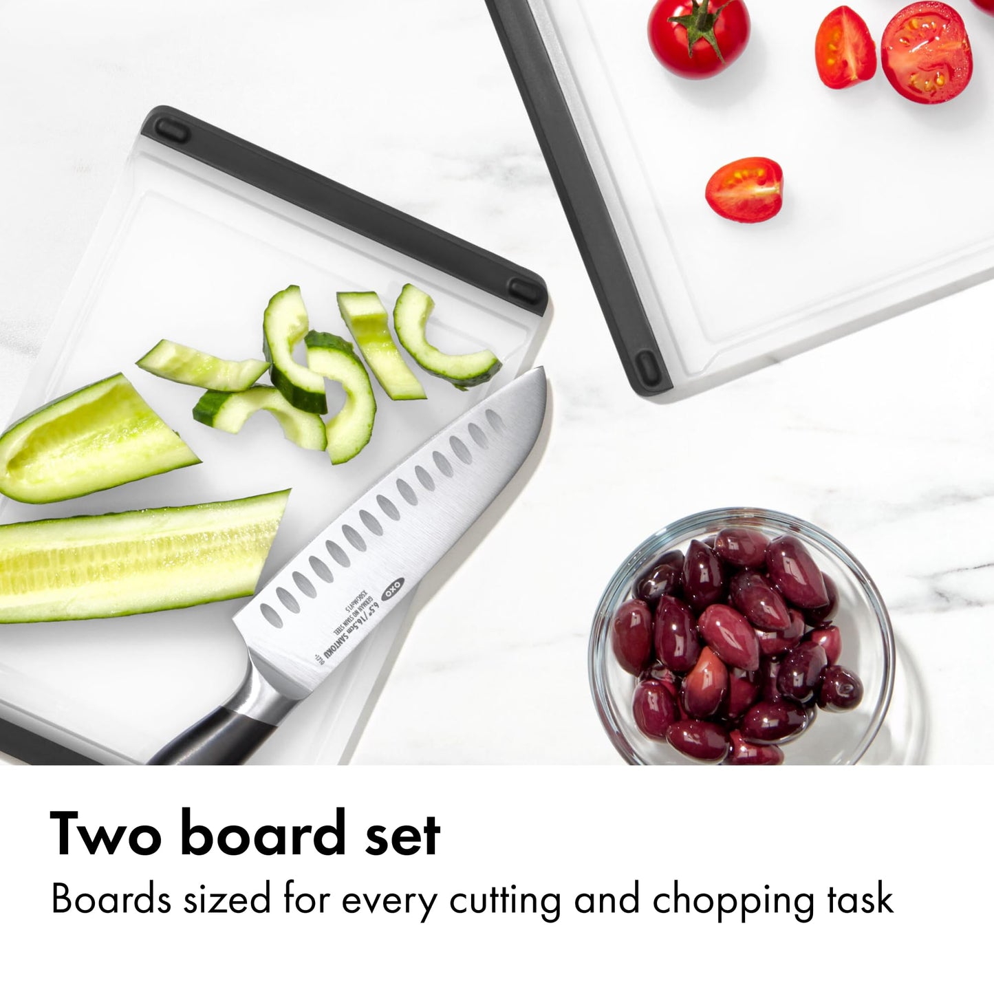 OXO Good Grips 2-Piece Cutting Board Set, Cutting Boards for Kitchen Prep, Non-Porous Double-Sided Design, Dishwasher-Safe, Durable Kitchen Essentials