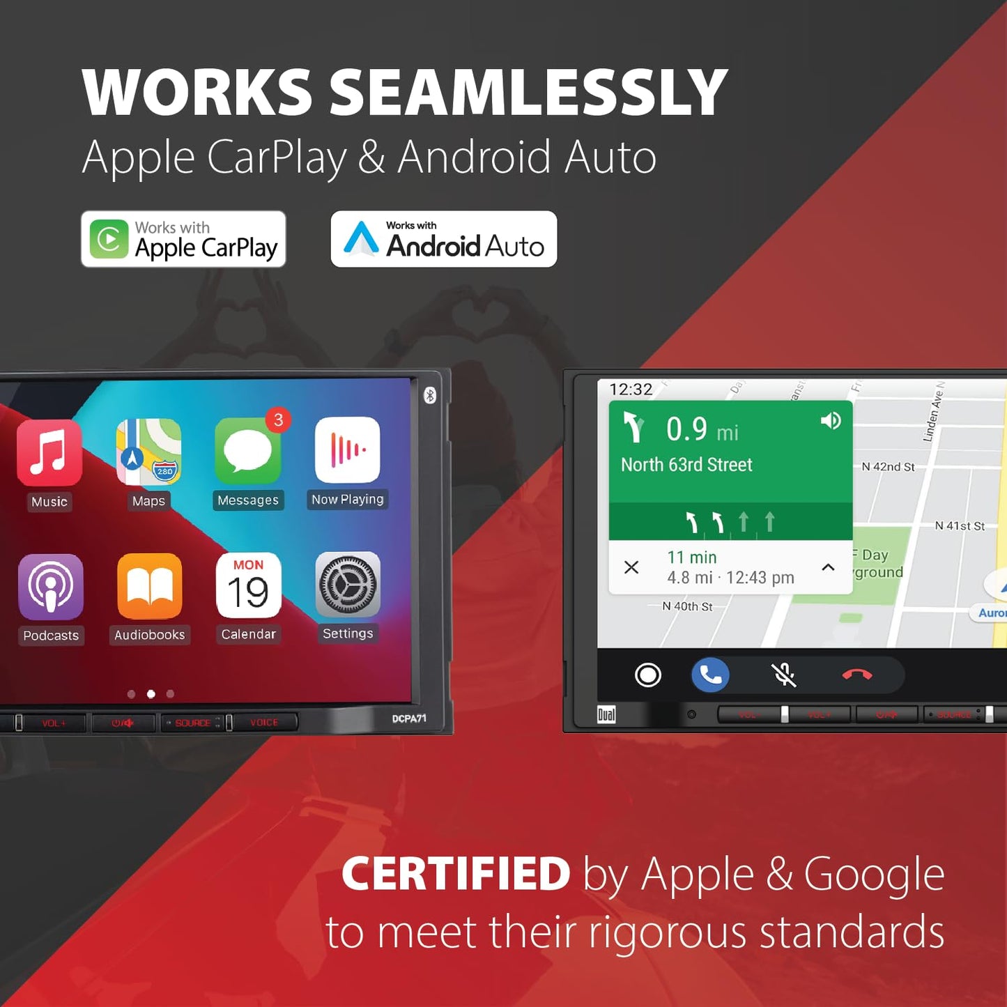 Dual Electronics DCPA71 7-inch Certified Apple Carplay Android Auto | Double DIN Touchscreen Car Stereo Radio | Bluetooth Hands Free Calling & Music