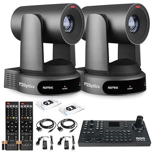 2 x PTZOptics Move 4K SDI/HDMI/USB/IP PTZ Camera with 30x Optical Zoom (Gray) (PT30X-4K-GY-G3) + PTZOptics SuperJoy PTZ Camera Joystick Controller