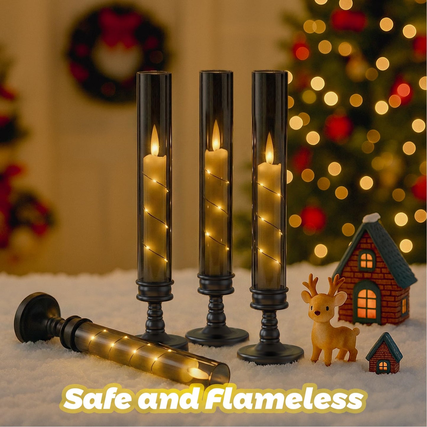 Prerish 6PCS Flameless Candles with Timer, Flickering Fake Electric LED Candles for Romantic Ambiance, Battery Operated Candles, Centerpiece Table