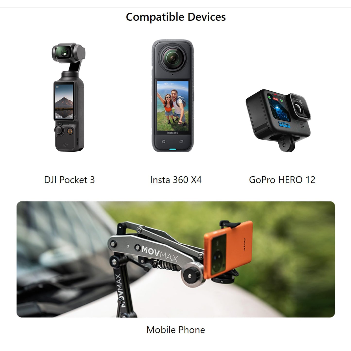 MOVMAX Blade Arm for DJI Pocket 3 Bundle with MOVMAX Blade Arm Hoop Connector for DJI Osmo Pocket 3 (Gray) (2 Items)