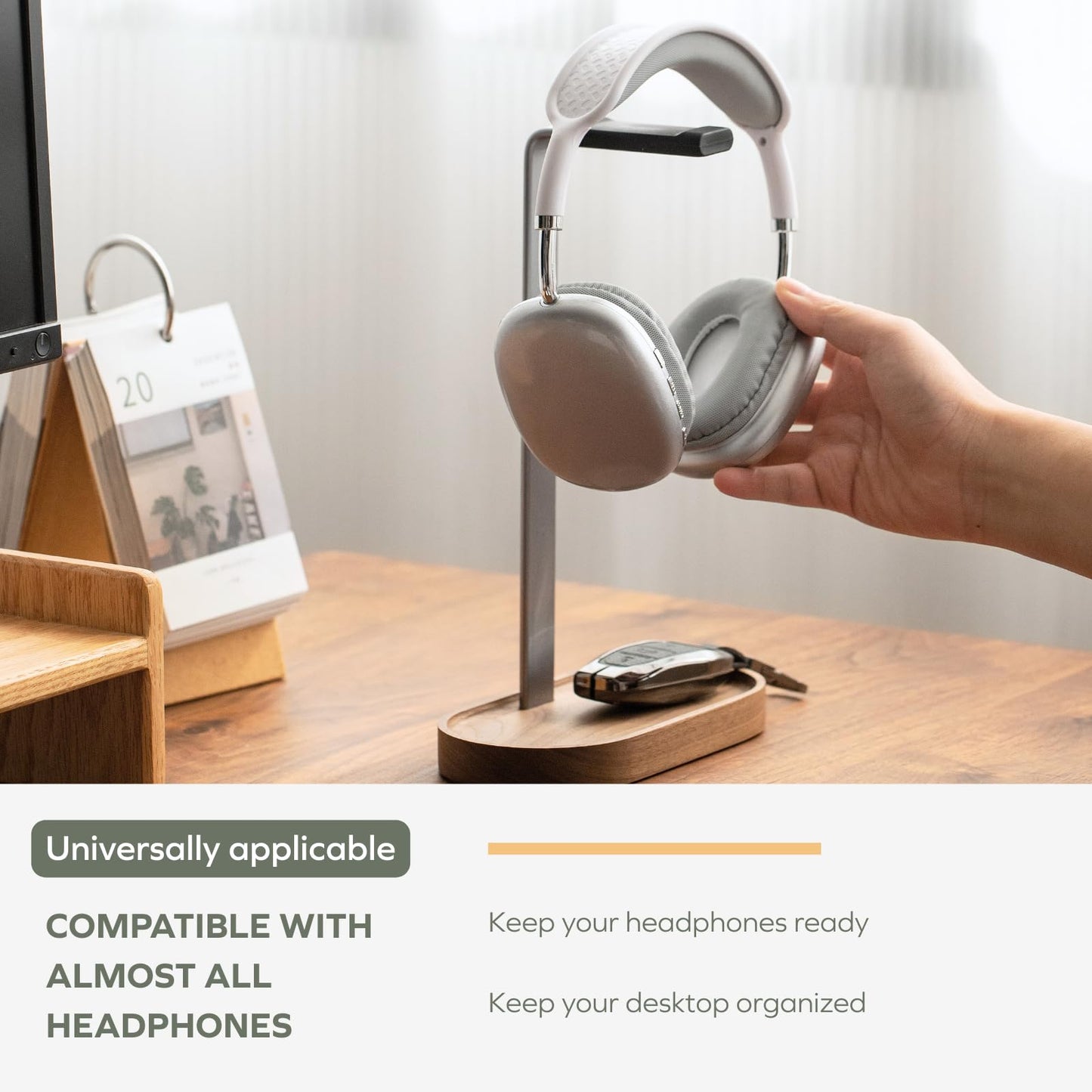muso wood Headphone Stand & Desktop Headset Holder | Space-Saving Premium Solid Wood Storage Base for Gaming Headsets, AirPods Max, VR Gear - Modern…