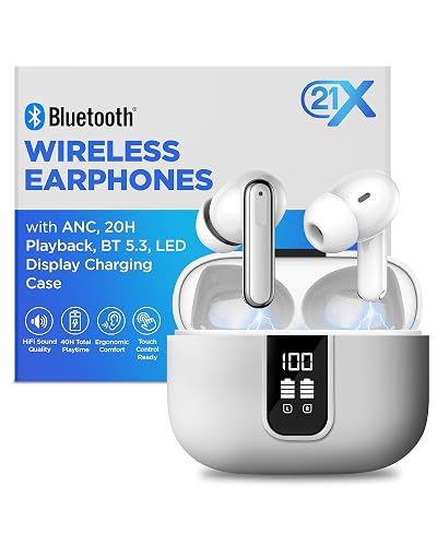 Bluetooth Earbuds with ANC, HiFi Sound, 20H Playback, LED Display Case, BT 5.3, Touch Control, IPX4 Waterproof, True Wireless Earphones for TV, Phone
