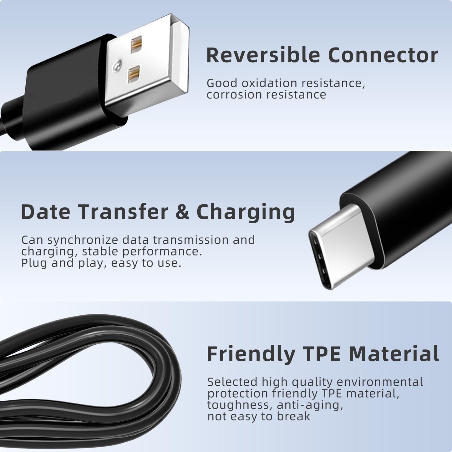 2 Pack 10ft USB-C Charger Cable for TCL Flip Pro 4056,FLIP 2,TCL Stylus 4X 5G,TCL 30 XE,30XL,30 SE,40 XE,40X,40R,20 Pro 10L,10 Plus,10 SE,10