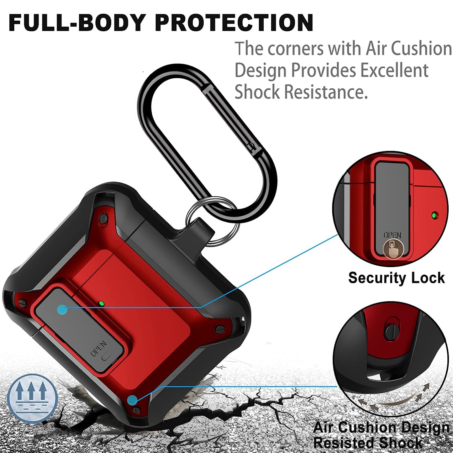 Wonjury Upgraded Armor Secure Lock Airpod Case for Men Lock with Cleaner kit, Earpods Case Shockproof Protective Case for Apple AirPod 2&1 Wireless