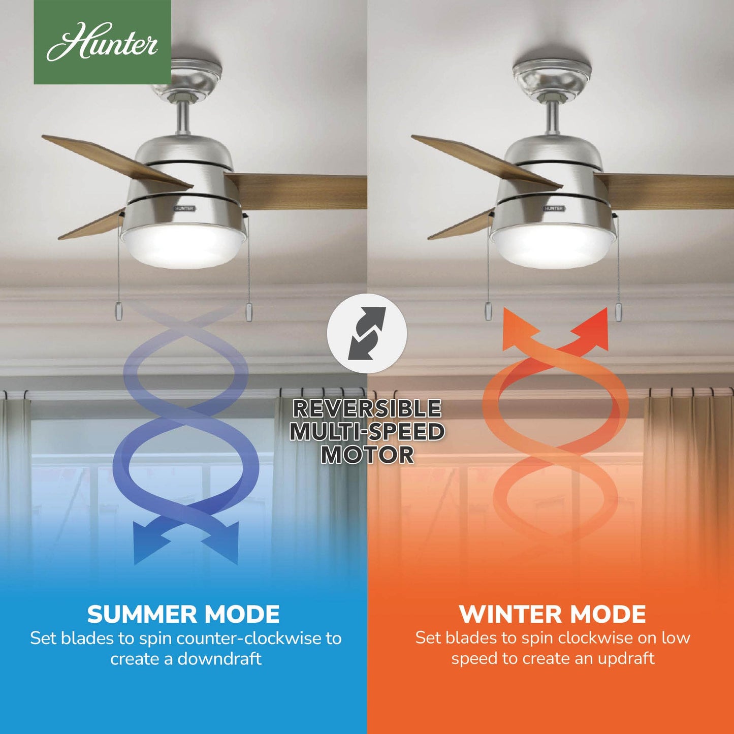 Hunter Aker, Indoor, Ceiling Fan, Modern, Small, 36 inch, Brushed Nickel