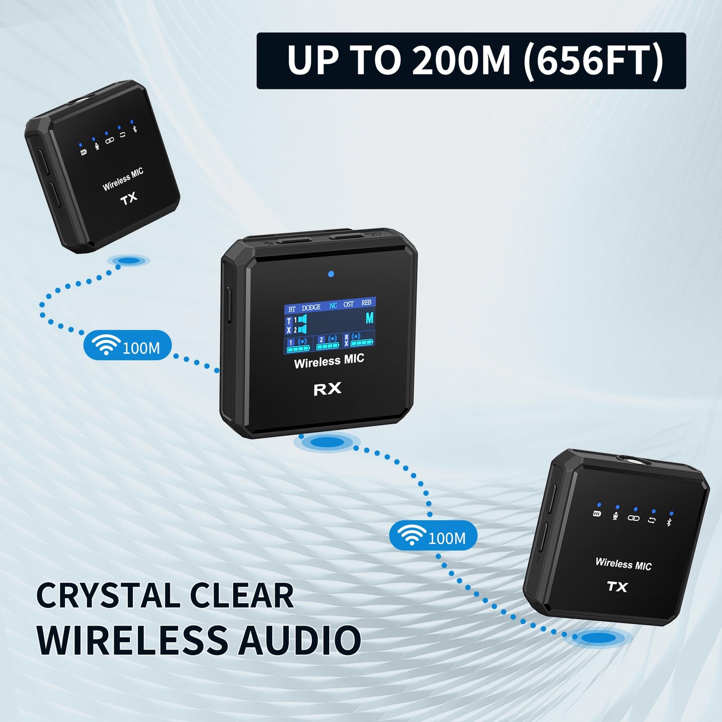 VJZFA Wireless Lavalier Microphone with Noise Cancellation, 656 ft Range, 24-Hour Battery, Dual Channel, Compact Lapel Microphone Wireless for DSLR