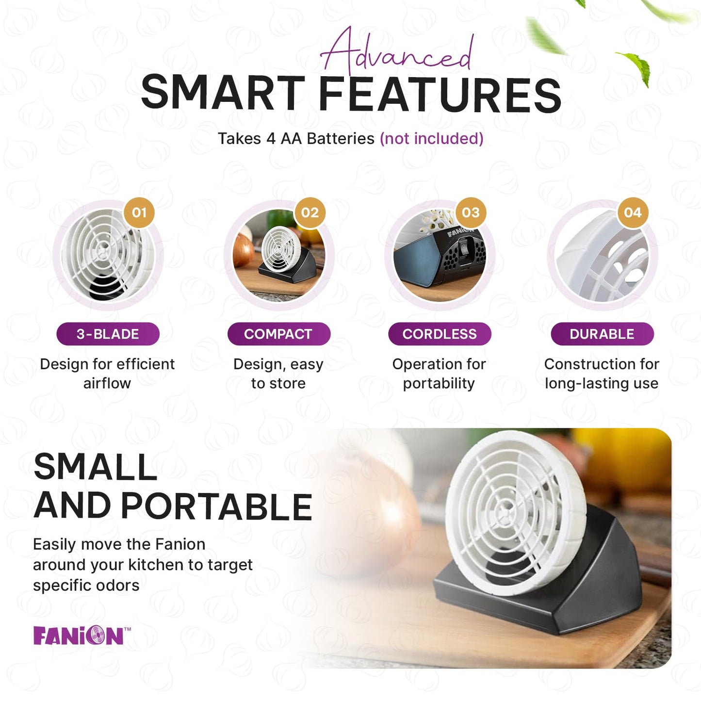 Fanion Cordless Kitchen Prep Fan - Portable Fan for Cutting Onions Without Tears - Cute Onion-Shaped Fanion for Comfortable Cooking & Meal Preparation