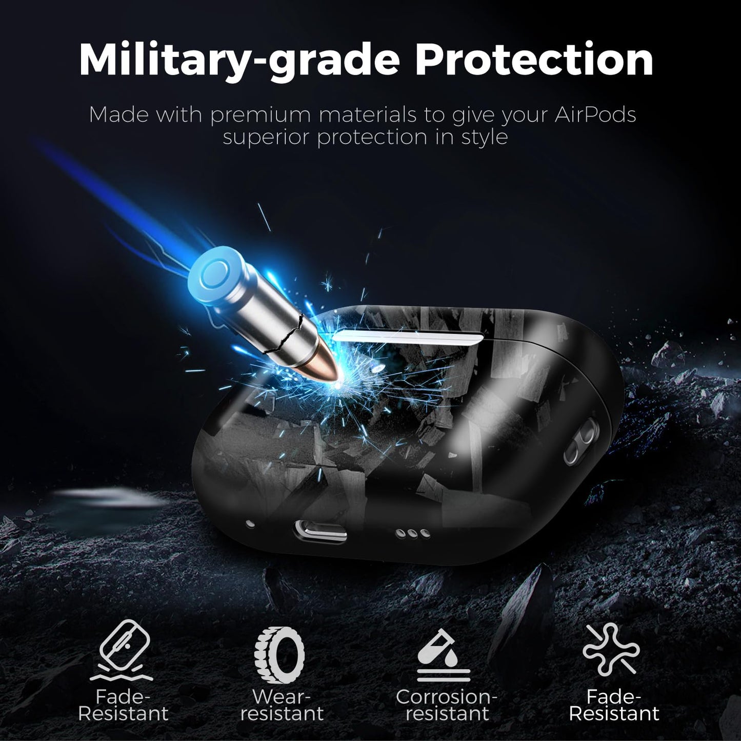 MONOCARBON Real Carbon Fiber Case for AirPods Pro 3, Slim Protective Hard Cover with Lanyard, Compatible with MagSafe, Scratch-Resistant