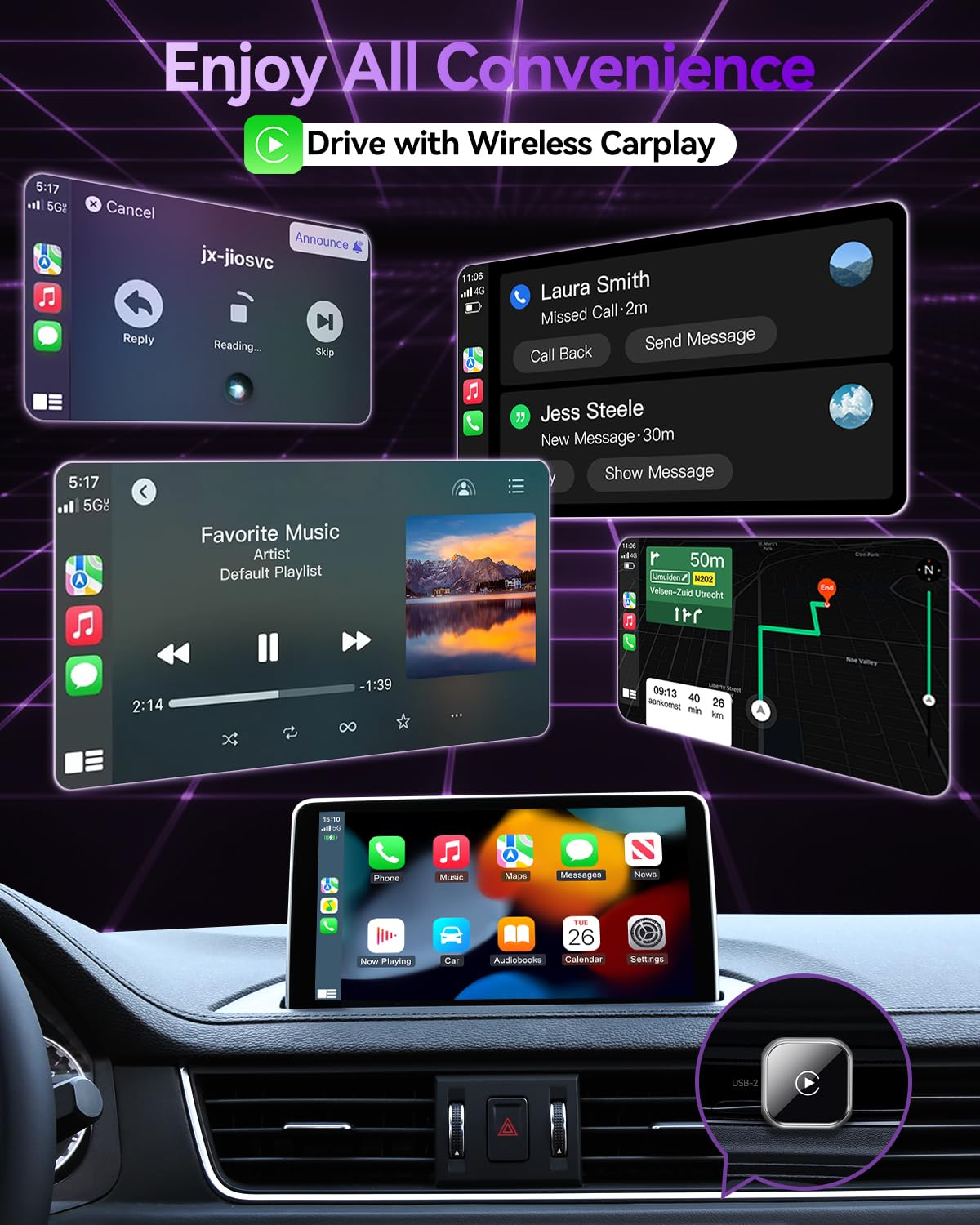 TXZ Wireless CarPlay Adapter for Apple iPhone - Convert Factory Wired to Wireless CarPlay Dongle - Plug & Play, Fast Auto Connect, Zero Latency