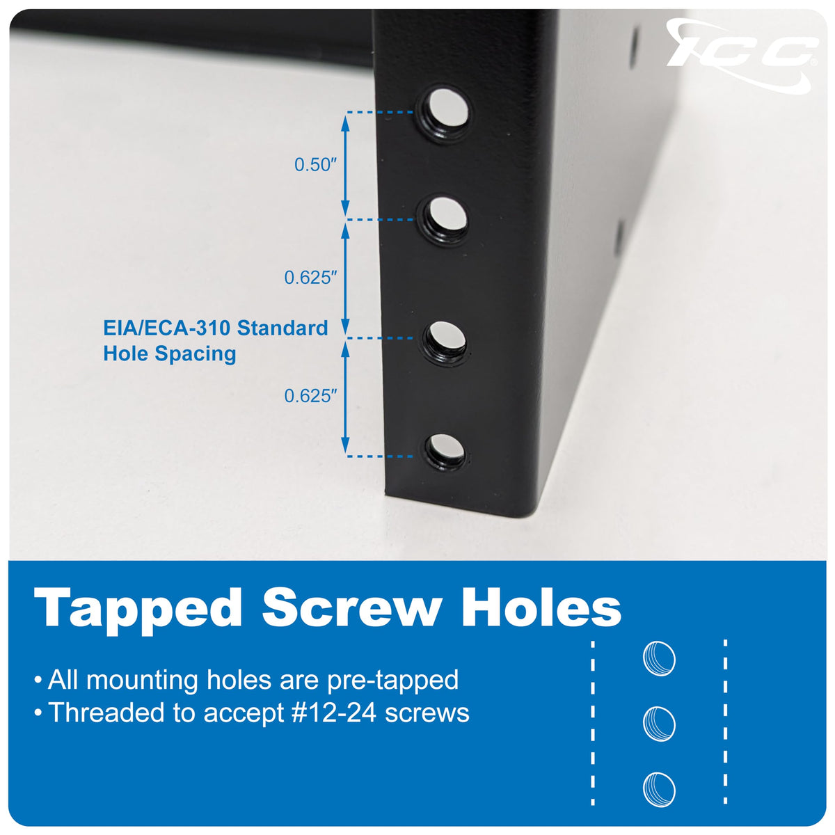 ICC 2U Hinged Wall Mount Rack Bracket, 6" Deep, 20 lb, Black, 1-Pack