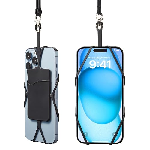 Kinizuxi 2 Packs Cell Phone Lanyard Crossbody Adjustable Neck Phone Holder with Card Pocket, Universal Silicone Neck Strap Phone Lanyards for Around