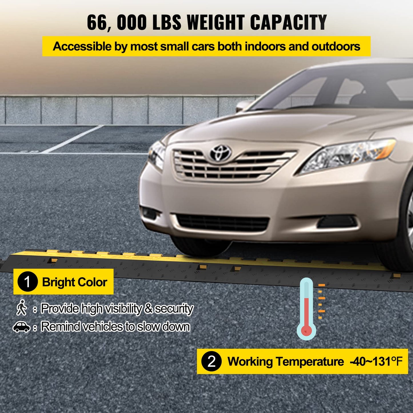 Happybuy 5 Pack Rubber Cable Protector Ramp 2 Channel Heavy Duty 66000lbs Load Capacity Cable Wire Cord Cover Ramp Speed Bump Driveway Hose Cable Ramp
