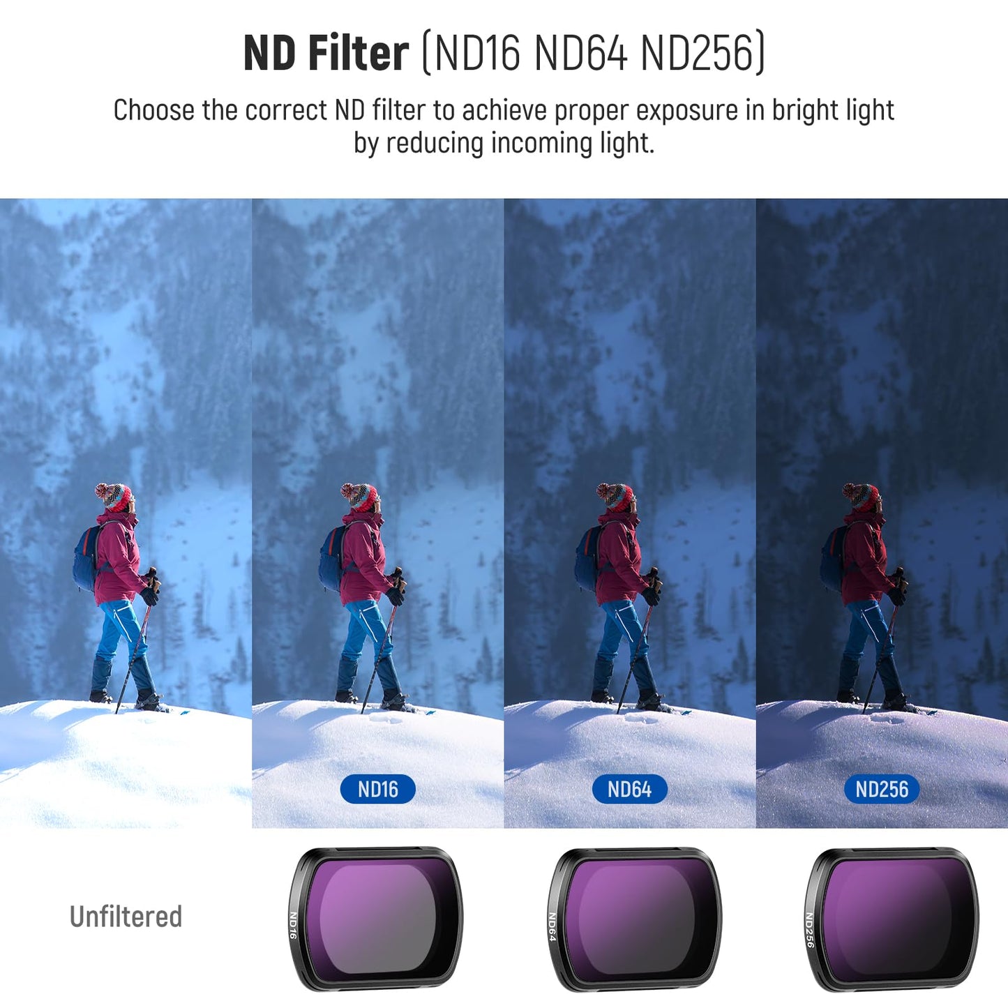 NEEWER Magnetic ND&Black Diffusion 1/4 Effect Filter Kit Compatible with DJI OSMO Pocket 3 Creator Combo Accessories, Action Camera 4 Pack Neutral