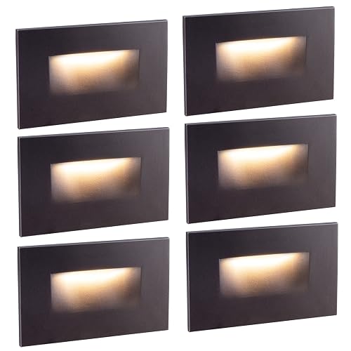 GUARANTLED Step Lights Outdoor 6 Pack Classic, 120V 3CCT Selectable Stair Lights Indoor, Waterproof LED Deck Decor Hardwired Dimmable, Brown Finish