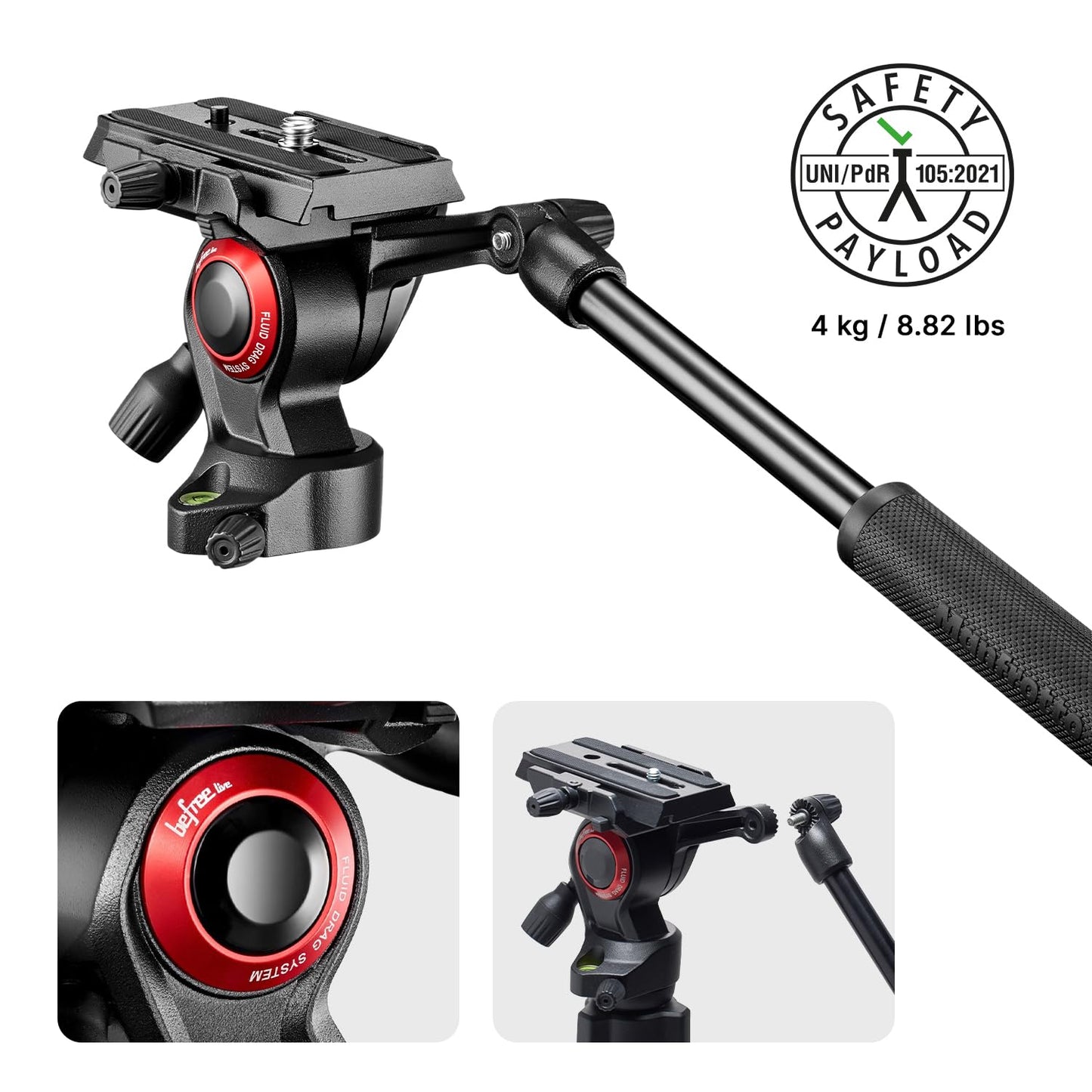 Manfrotto Befree Live, Travel Video Tripod with Video Camera Head and Lever Closure, Aluminum Tripod for DSLR, Mirrorless, Reflex Cameras and Video