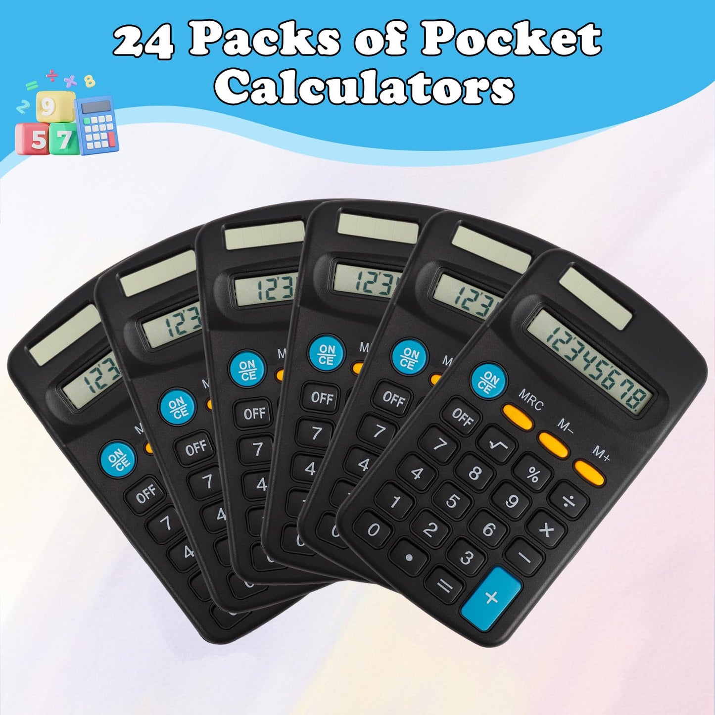 Dyrfolm 24 Pack Pocket Calculator - Mini, Solar Battery Dual Power Desktop Calculators, 8 Digit Display Basic Calculator for Students, Kids, Home