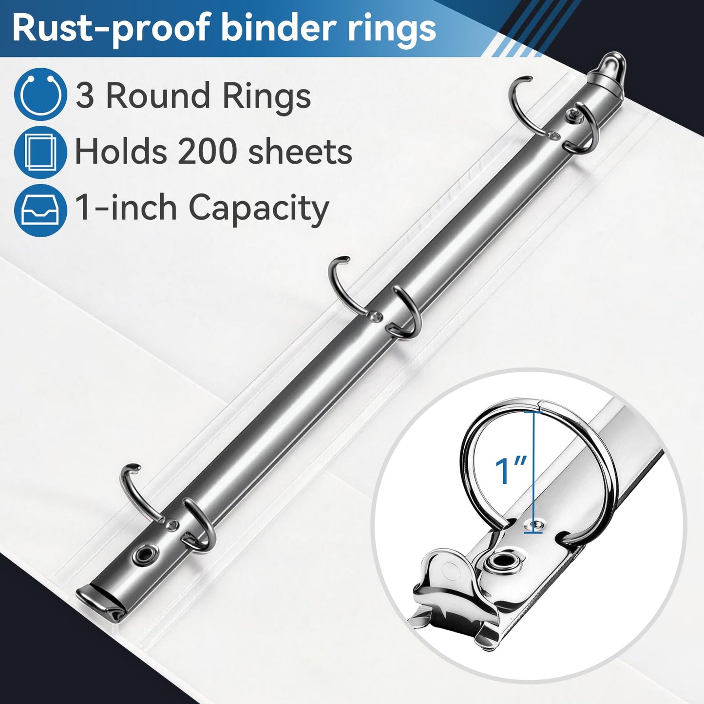 SUIN 1-inch 3 Ring Binder with 2 Pockets, Clear Customizable View Binders for US Letter Size 8.5'' x 11'', PVC Free, 1'' Binder for Office, Home,