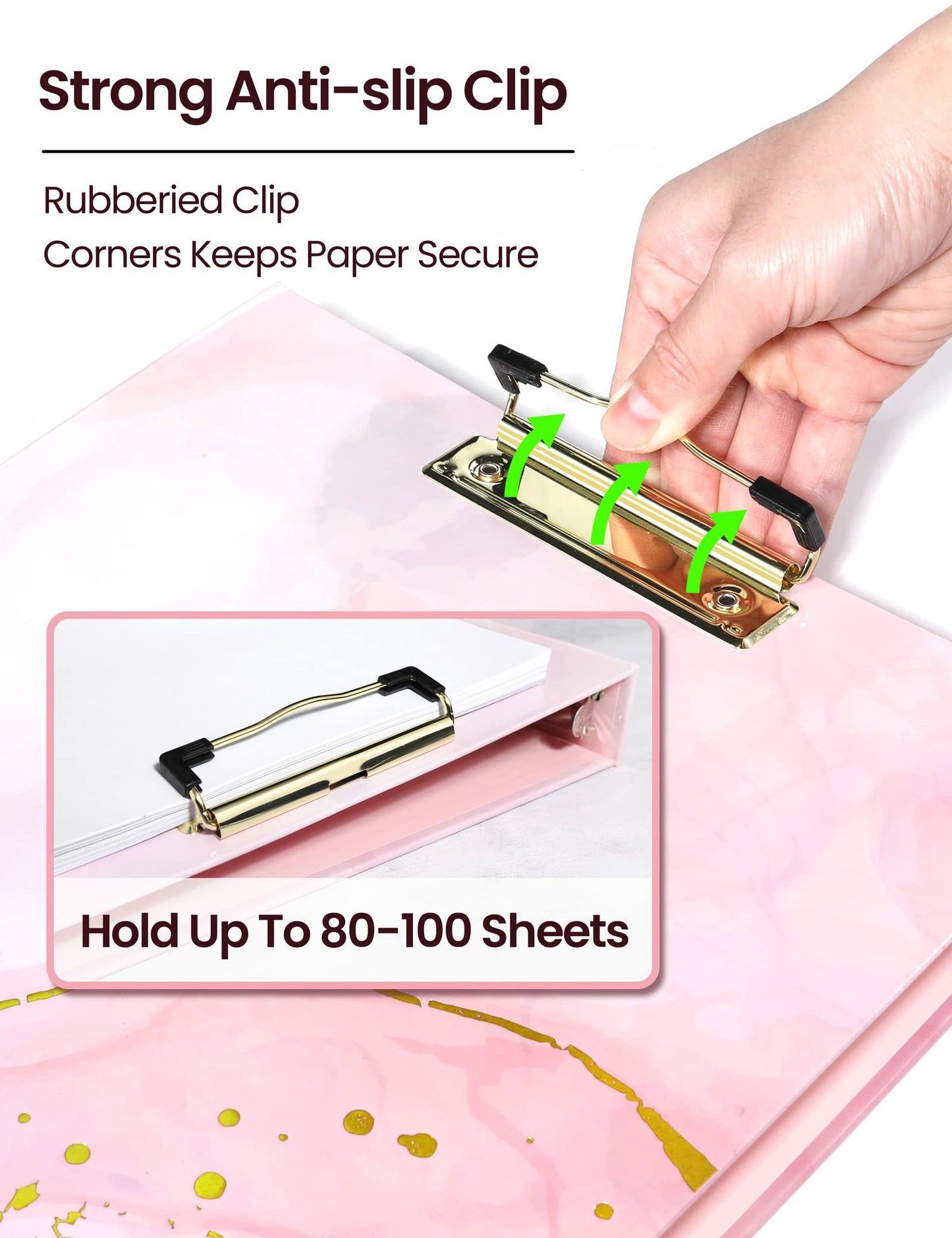 SUNEE 1 Inch Binder with Dividers, Pink Binder with Clipboard, Three Ring Binder Organizer, 5 Tabs, 18 Labels and 2 Pockets, Letter Size for School
