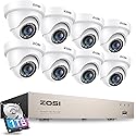 ZOSI 8CH Home Security Camera System Outdoor Indoor,H.265+ 8Channel 1080P DVR with 1TB HDD,8pcs Weatherproof Surveillance CCTV Dome Cameras,Night