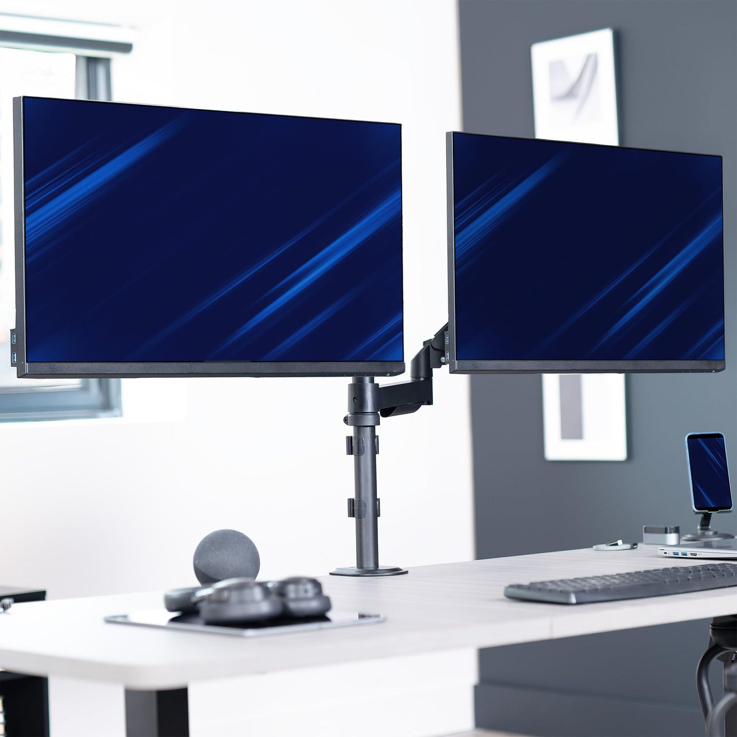 VIVO 17 to 32 inch Dual Mechanical Monitor Mount, 2 Tension Spring Arms, Adjustable Swivel, Rotation, Heavy Duty VESA Desk Stand with C-clamp