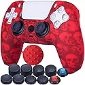 9CDeer 1 Piece of Silicone Transfer Print Protective Cover Skin + 10 Thumb Grips for PS5 Controller Skull Red