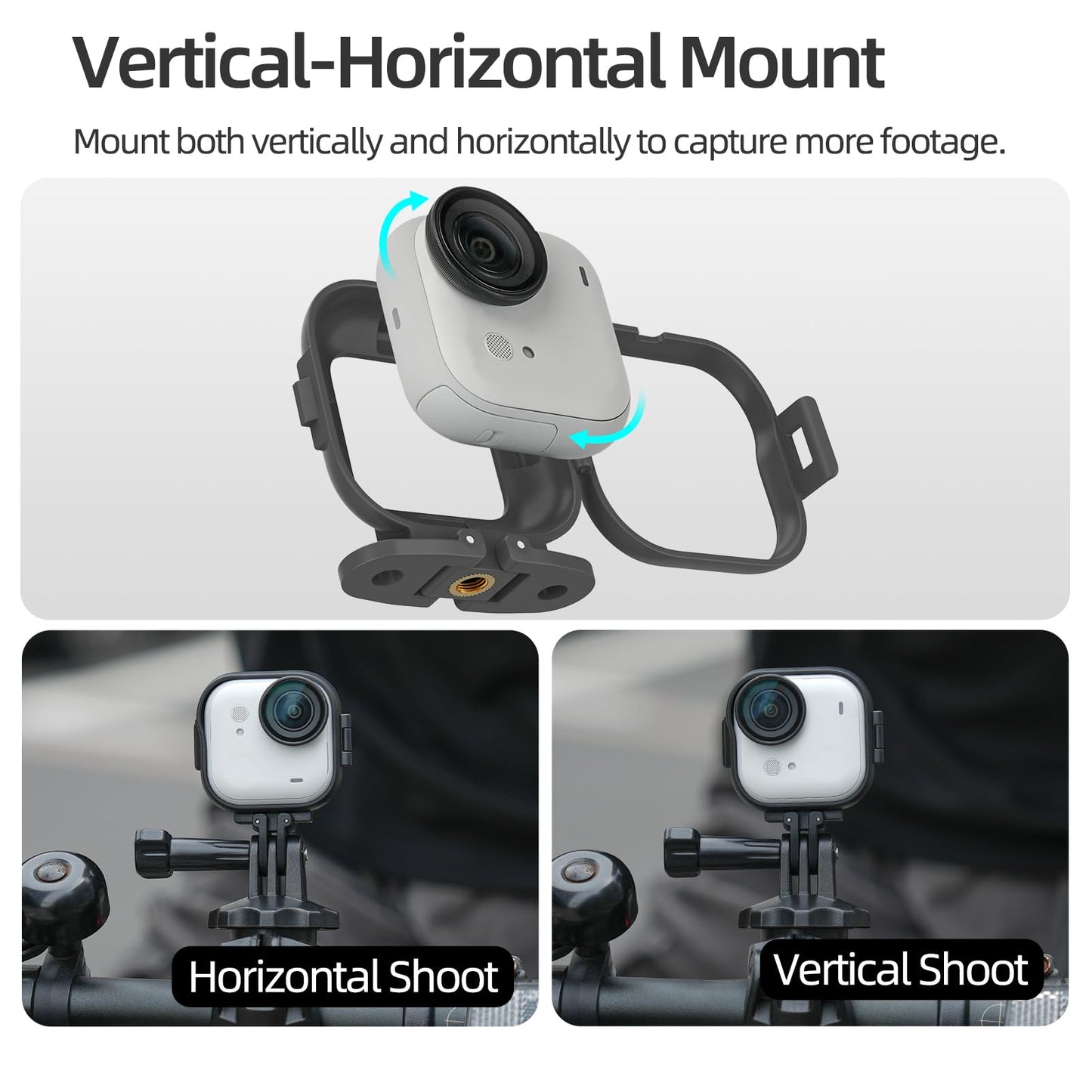 CAPART Camera Holder Bracket for Insta360 GO Ultra, Vertical Horizontal Mount Frame Cage with 1/4" Thread Hole and Action Camera, Tripod Selfie Stick