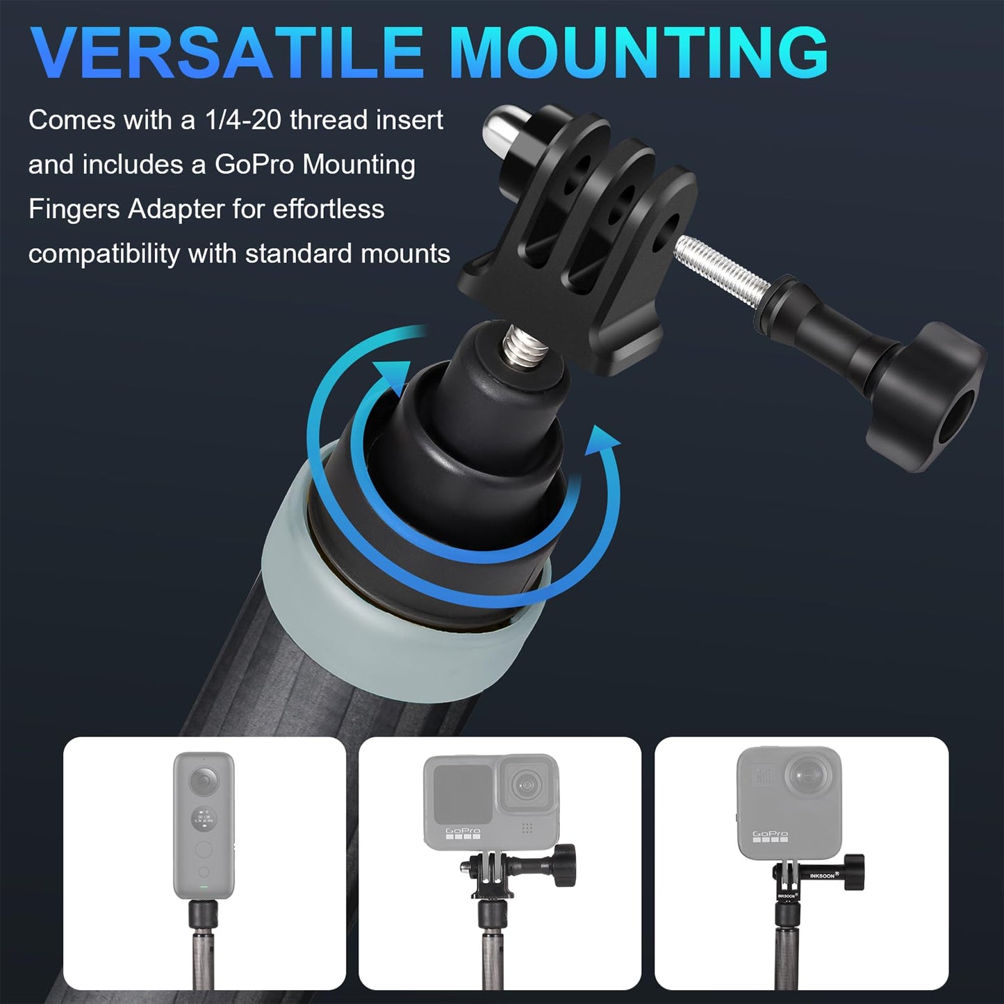 Kezhi 118inch/3.0m 9.8ft Extended Super Long Carbon Fiber Invisible Selfie Stick for Insta360 X5 Insta 360 X4 X3 ONE X2 R X GO 3S 3 2 Action for DJI