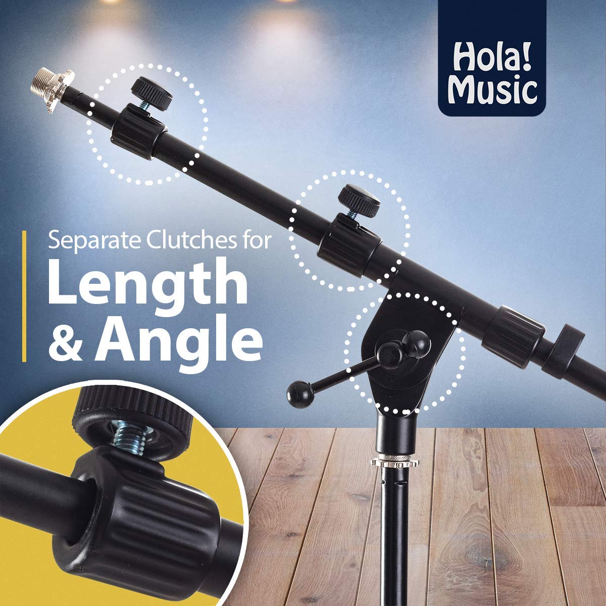 Hola! Music Mic Stand w/Adjustable Height for Home, Studio, Office or Stage Use - Low Profile (Kick Drum)