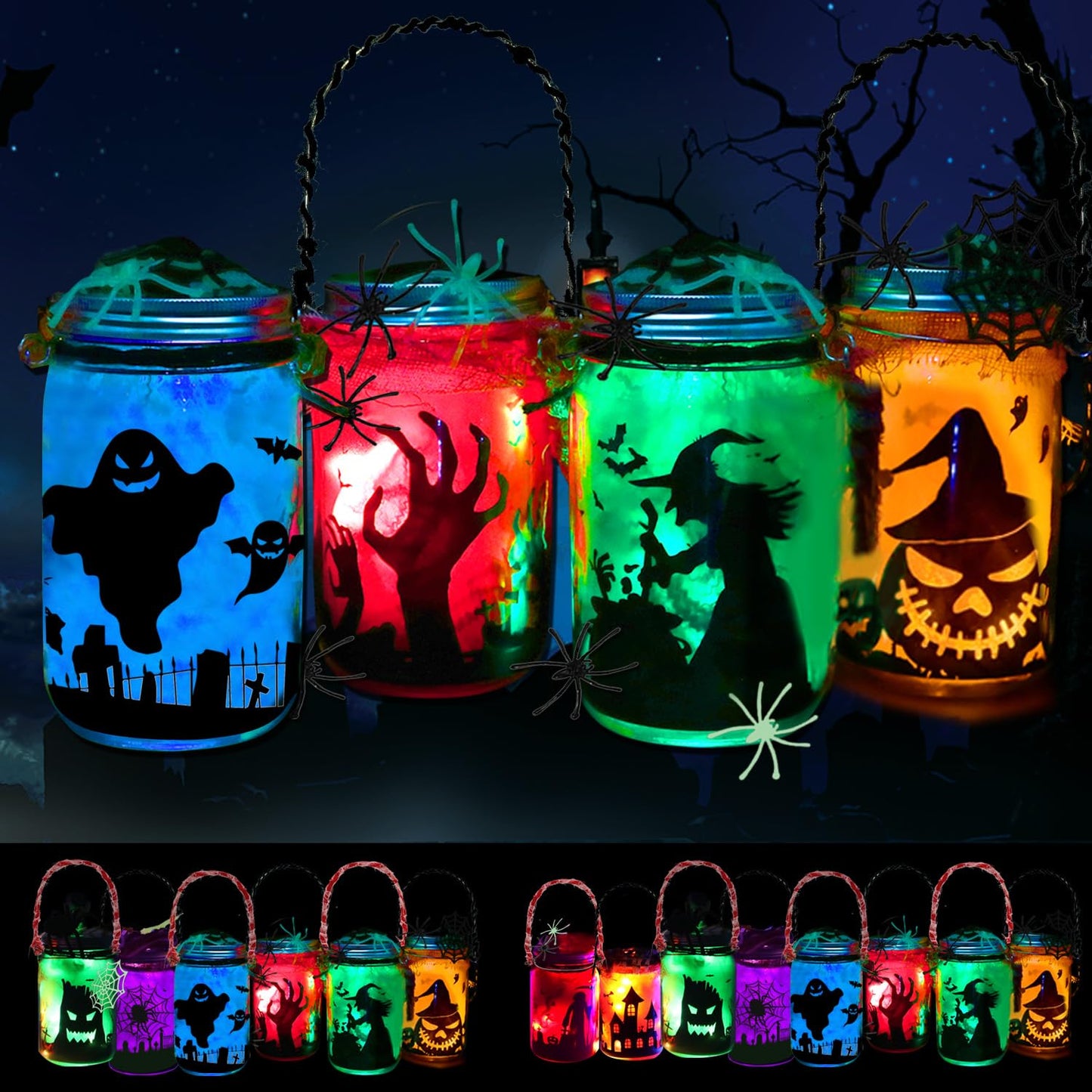 4 Pack Halloween DIY Lantern Jar Craft Kit Decor Supplies Gifts ,Halloween Crafts for Kids Ages 4-12 ,for Adult ,Crafts Activities for School, Indoor